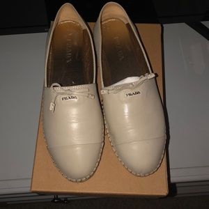 BNIB Prada Leather Bow Espadrilles 41.5 Beige